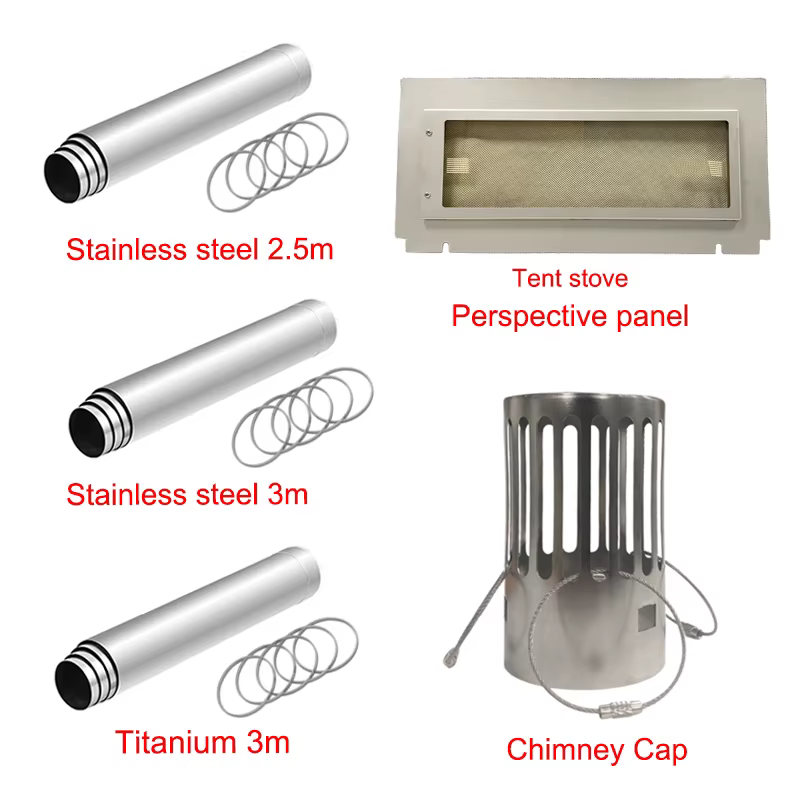 Accessoires pour tente chauffée : Tuyaux de cheminée, fenêtres latérales en verre, capuchon de cheminée pour tente chauffée, accessoires de camping, équipement de camping
