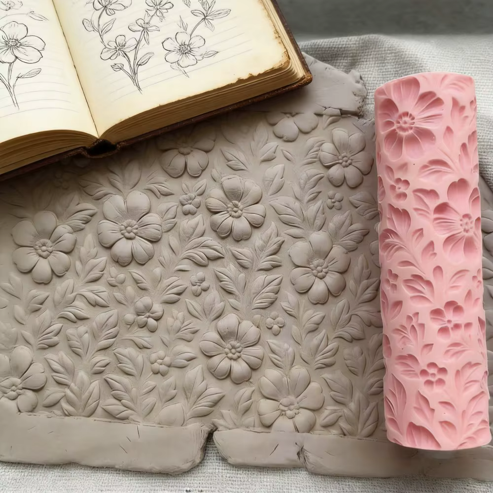 Rouleau de texture en relief en argile à motif de fleurs de haie – Outil de pâtisserie DIY pour l'argile polymère