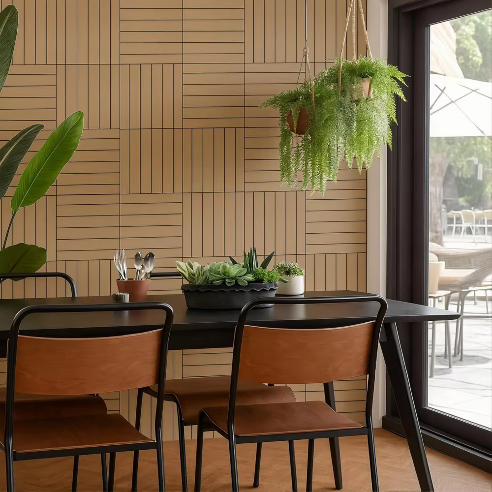 5 pièces de revêtements muraux autocollants à texture rayée imitation bois pour la rénovation et la décoration intérieure