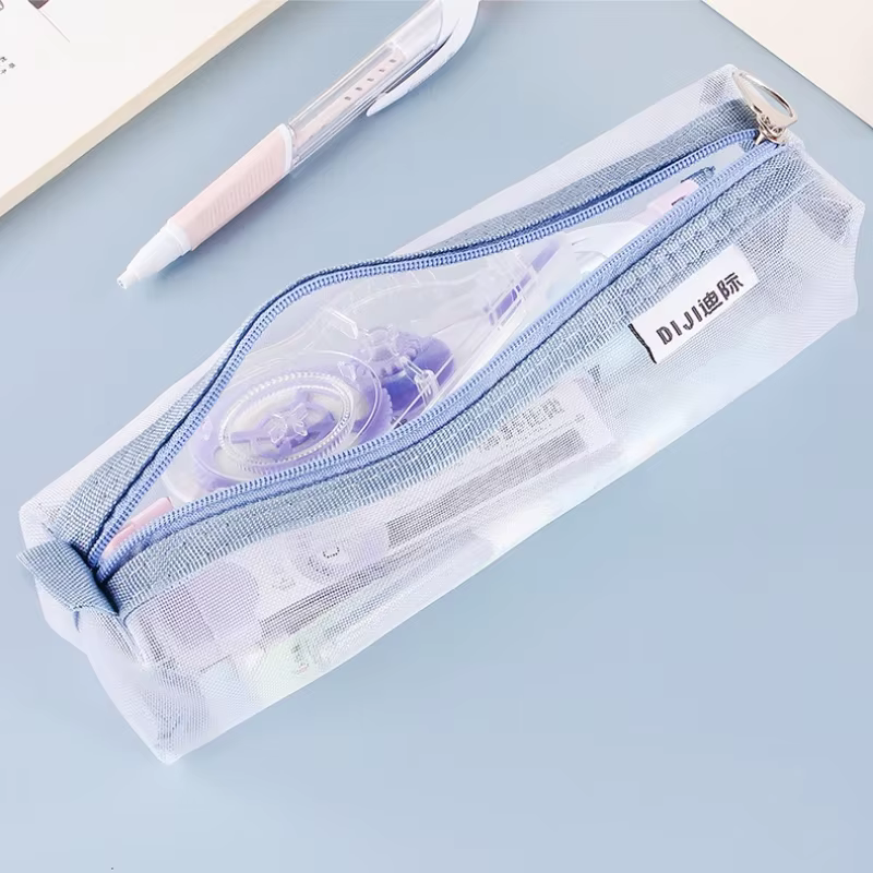 Pochette de maquillage pour rouge à lèvres, sacs de rangement pour pinceaux de maquillage, trousse à crayons en maille transparente pour étudiants, organisateur de cosmétiques de voyage pour femmes