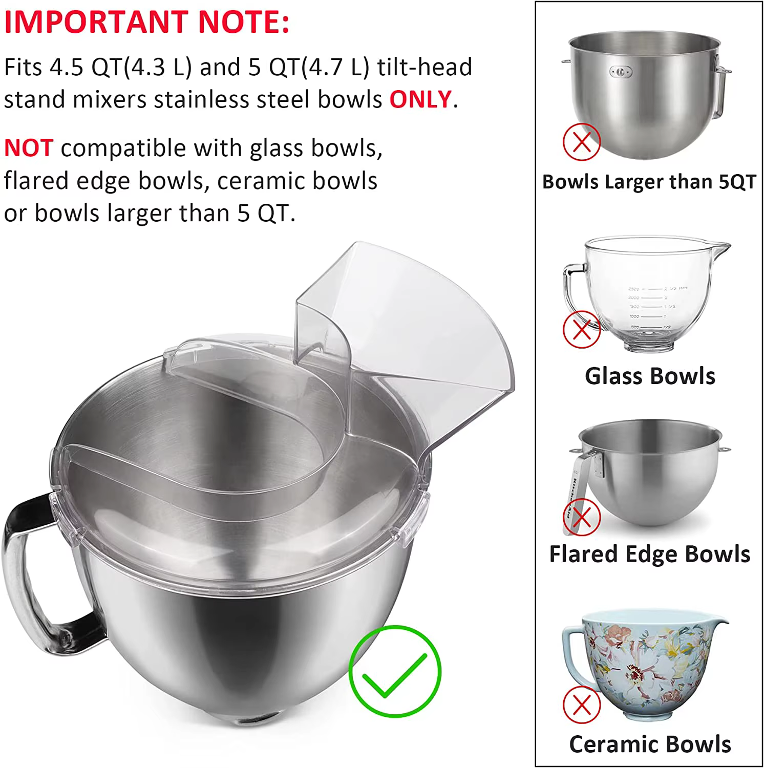 Support de Protection de Vidange KN1PS Lavable au Lave-Vaisselle, Couvercle de Vidange KN1PS 4.5-5 quarts, Compatible avec le Bouclier Verseur pour KitchenAid