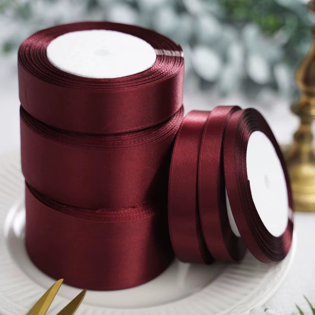 Ruban en Satin bordeaux 25yards 6mm 10mm 15mm 25mm 38mm 50mm