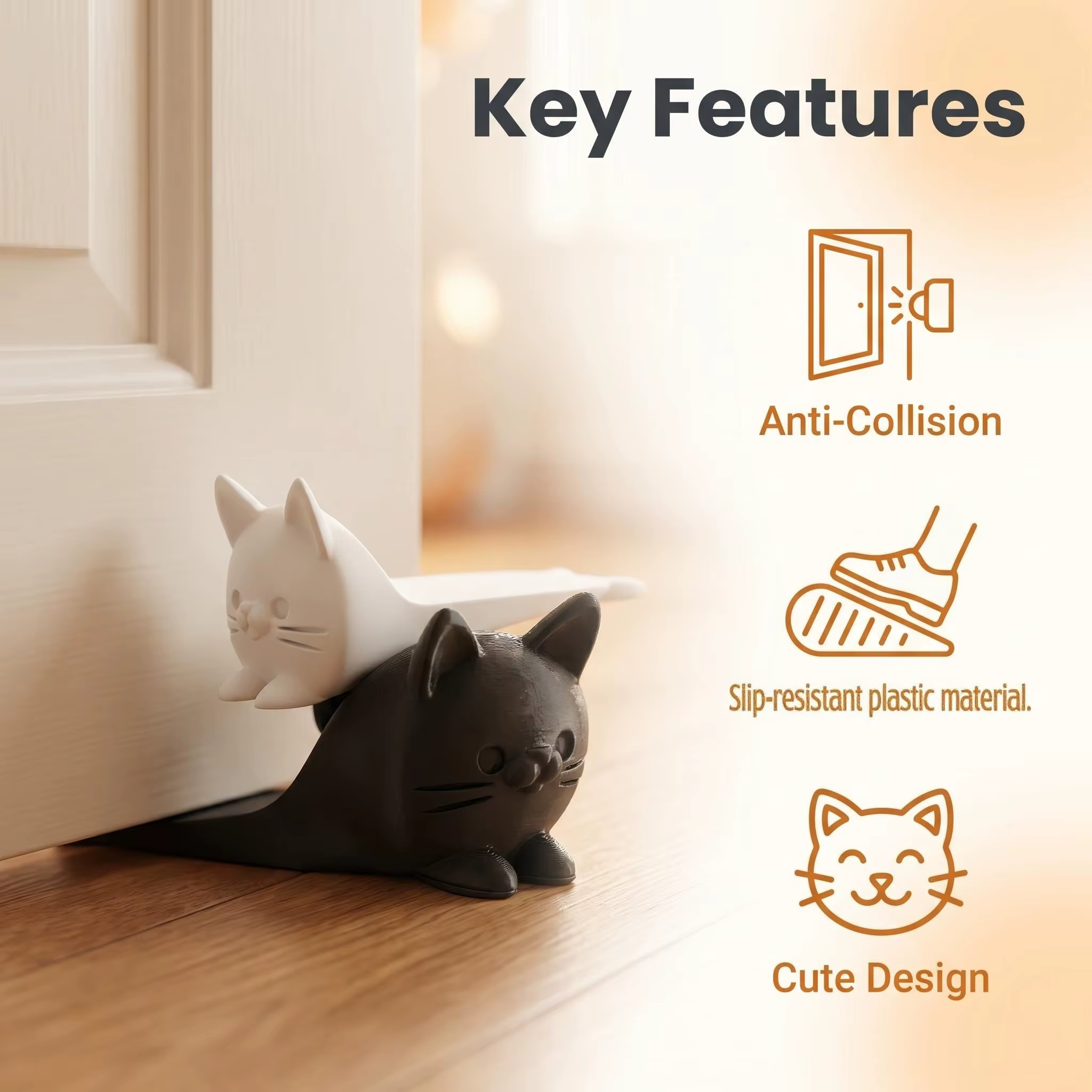 Butoir de porte en forme de chat mignon, protection antidérapante pour le sol, décoration intérieure, empêche les portes de claquer et de rayurer, cadeaux pour les amoureux des animaux