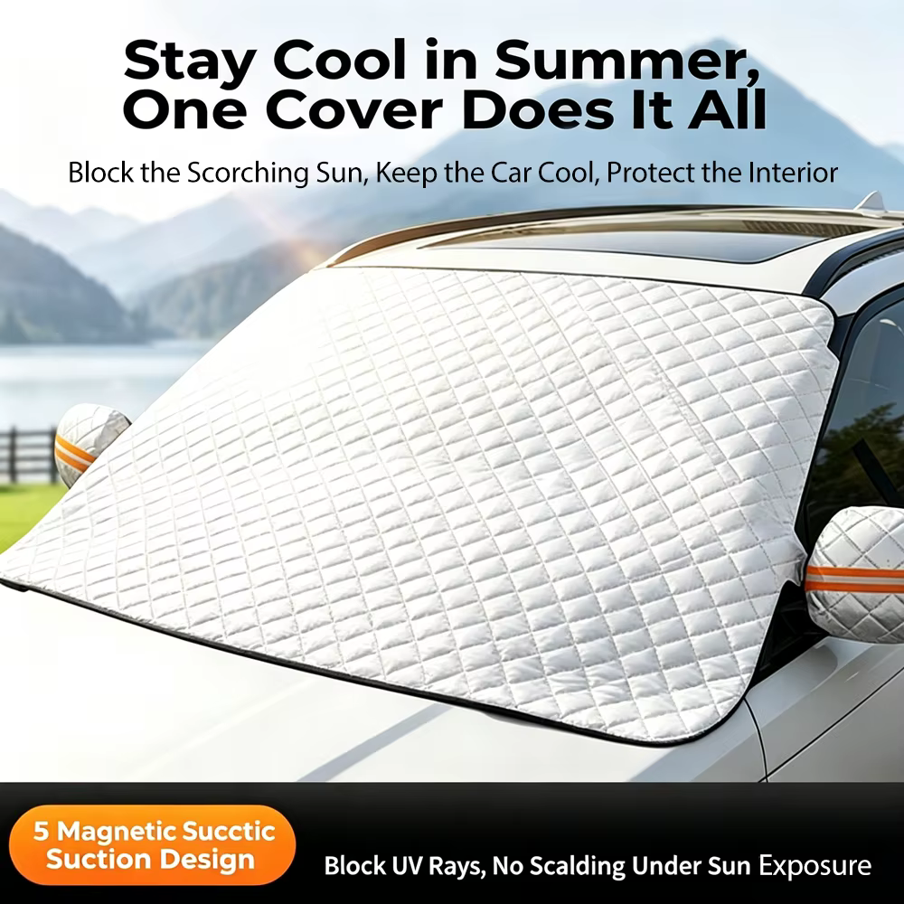 Couverture de pare-brise de voiture toutes saisons, protection solaire épaisse, protection contre la neige, protection anti-UV, protection contre le gel pour berline et SUV, imperméable, résistante à