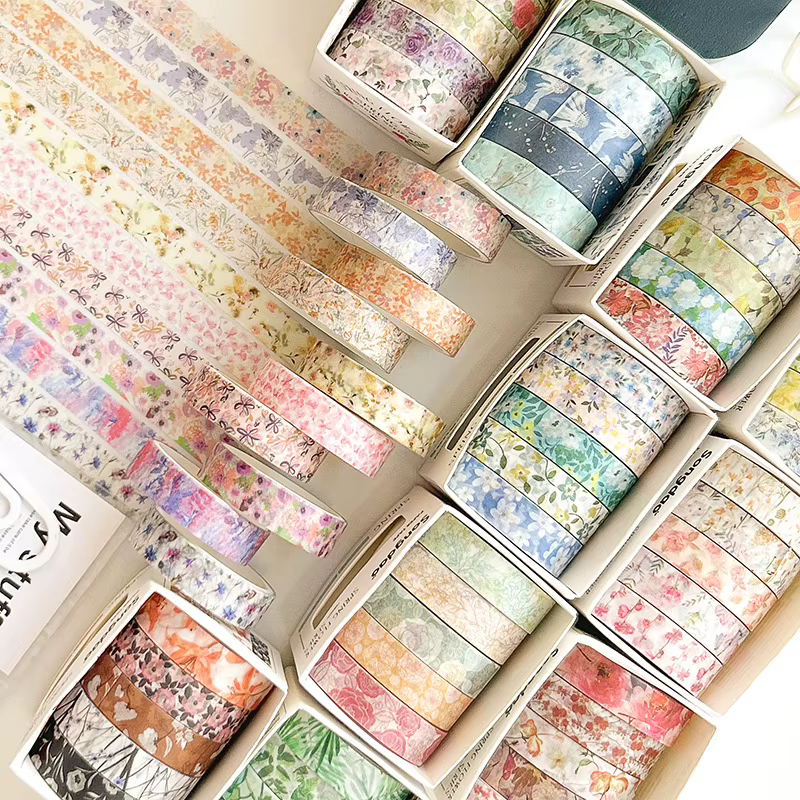 5 rouleaux/ensemble esthétique ruban adhésif décoratif Floral fleur Washi