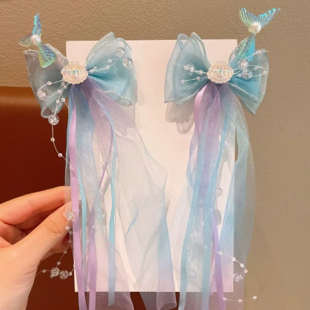 Nouvelles pinces à cheveux pour enfants, rubans, nœuds de princesse sirène, barrettes pour petites filles, accessoires pour cheveux