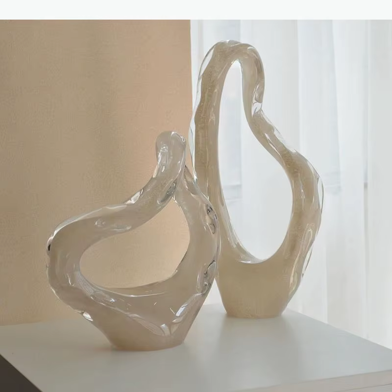 Ornements en verre avec rubans flottants, artisanat moderne, décoration de bureau, sculpture abstraite en ruban torsadé, décoration d'ambiance pour la pièce