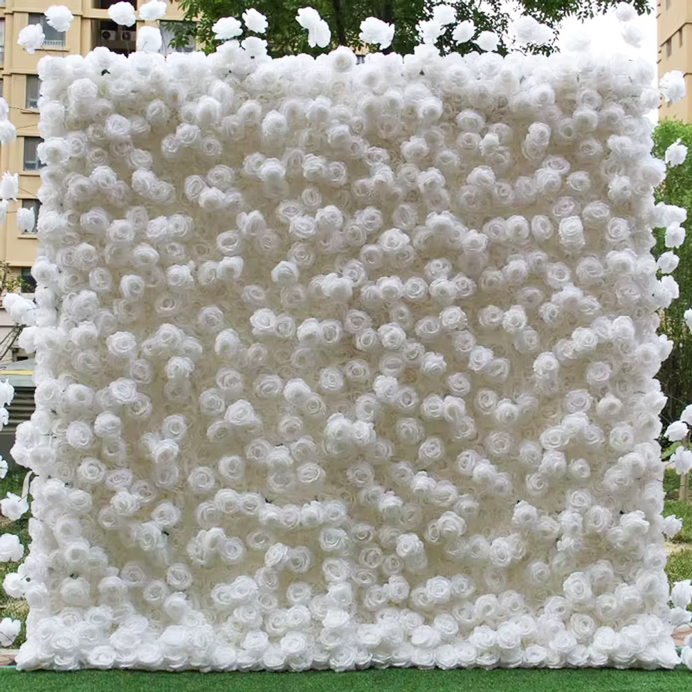 Uflower 3D blanc Rose tissu rideau fleur mur enroulable mariage toile de fond accessoires flore mur fête événement