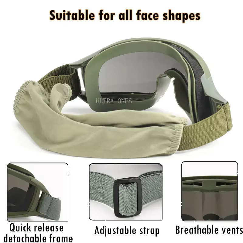 Lunettes de protection coupe-vent à 3 lentilles pour airsoft, tir sûr, équitation, randonnée, chasse, sport