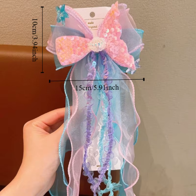 Nouvelles pinces à cheveux pour enfants, rubans, nœuds de princesse sirène, barrettes pour petites filles, accessoires pour cheveux