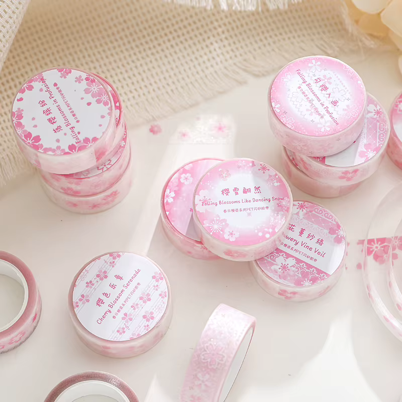 1 à 8 rouleaux de rubans et autocollants de scrapbooking à motif fleurs de cerisier printanières