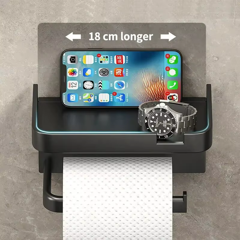 Porte-papier toilette mural avec étagère, porte-rouleau de papier toilette pour téléphone, mouchoirs et rangement d'objets de petite taille