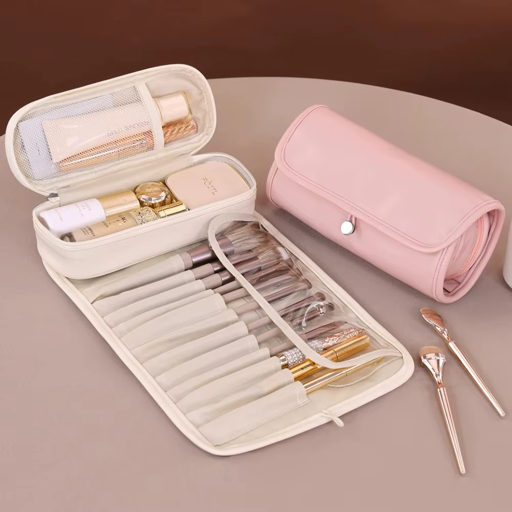 Organisateur de pinceaux de maquillage pour femmes, pochette de rangement de maquillage de voyage étanche, trousse à cosmétiques Portable de grande capacité