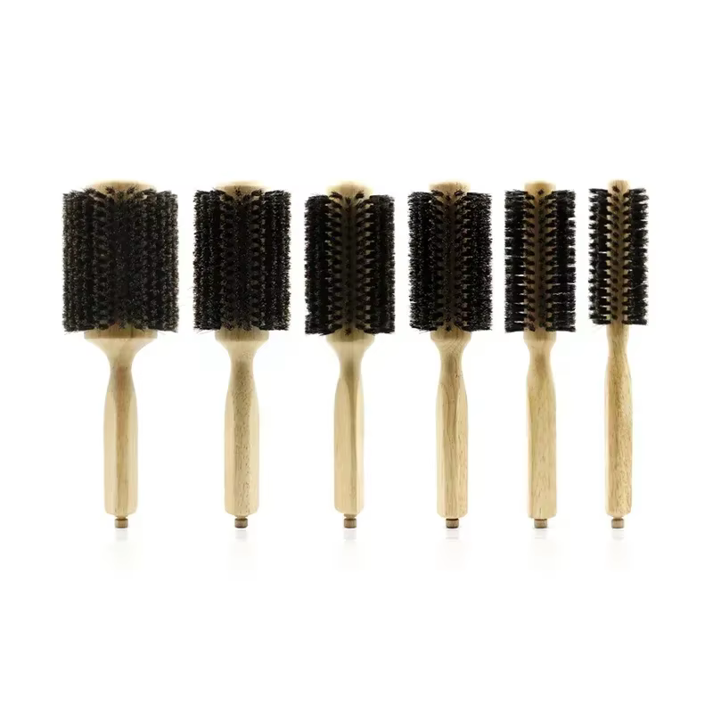 6 tailles manche en bois poils de sanglier brosse ronde queue amovible professionnel Salon de coiffure