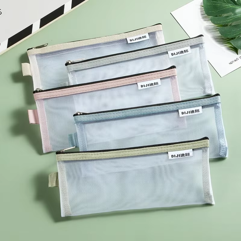 Pochette de maquillage pour rouge à lèvres, sacs de rangement pour pinceaux de maquillage, trousse à crayons en maille transparente pour étudiants, organisateur de cosmétiques de voyage pour femmes