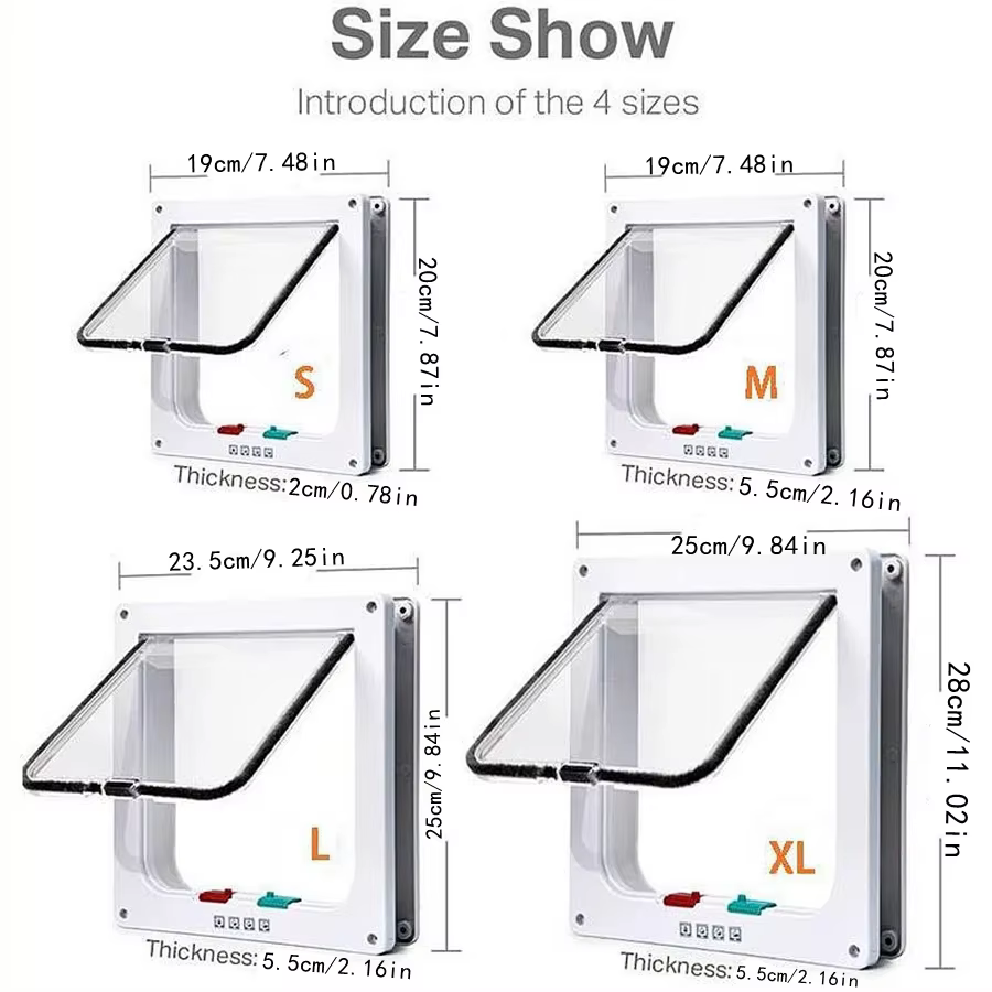 Porte pour chat résistante aux intempéries, verrouillage à 4 voies pour chat jusqu'à 20 lb pour portes intérieures, armoires, portes de garage, porte pour animaux de compagnie de 4 tailles