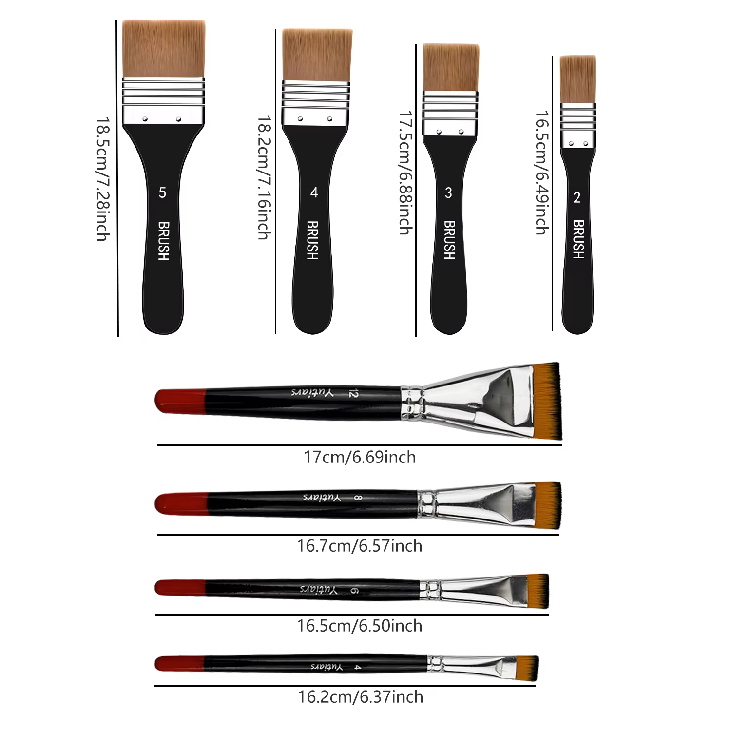 Ensemble de pinceaux plats larges en nylon Yutiars Lacquer Art (4+4 pièces)