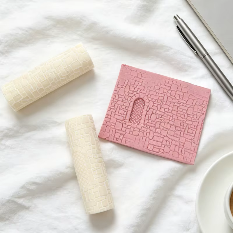 3 styles de rouleaux en silicone à texture de mur en pierre, rouleaux à motif de briques, rouleaux à relief pour murs de château vintage, pour la fabrication de bijoux en argile polymère DIY
