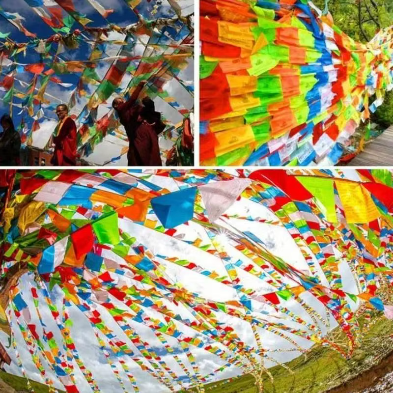 Drapeaux de prière bouddhiste, fournitures de prière, prières colorées, écriture en soie artificielle, drapeaux de jardin, décorations, accessoires