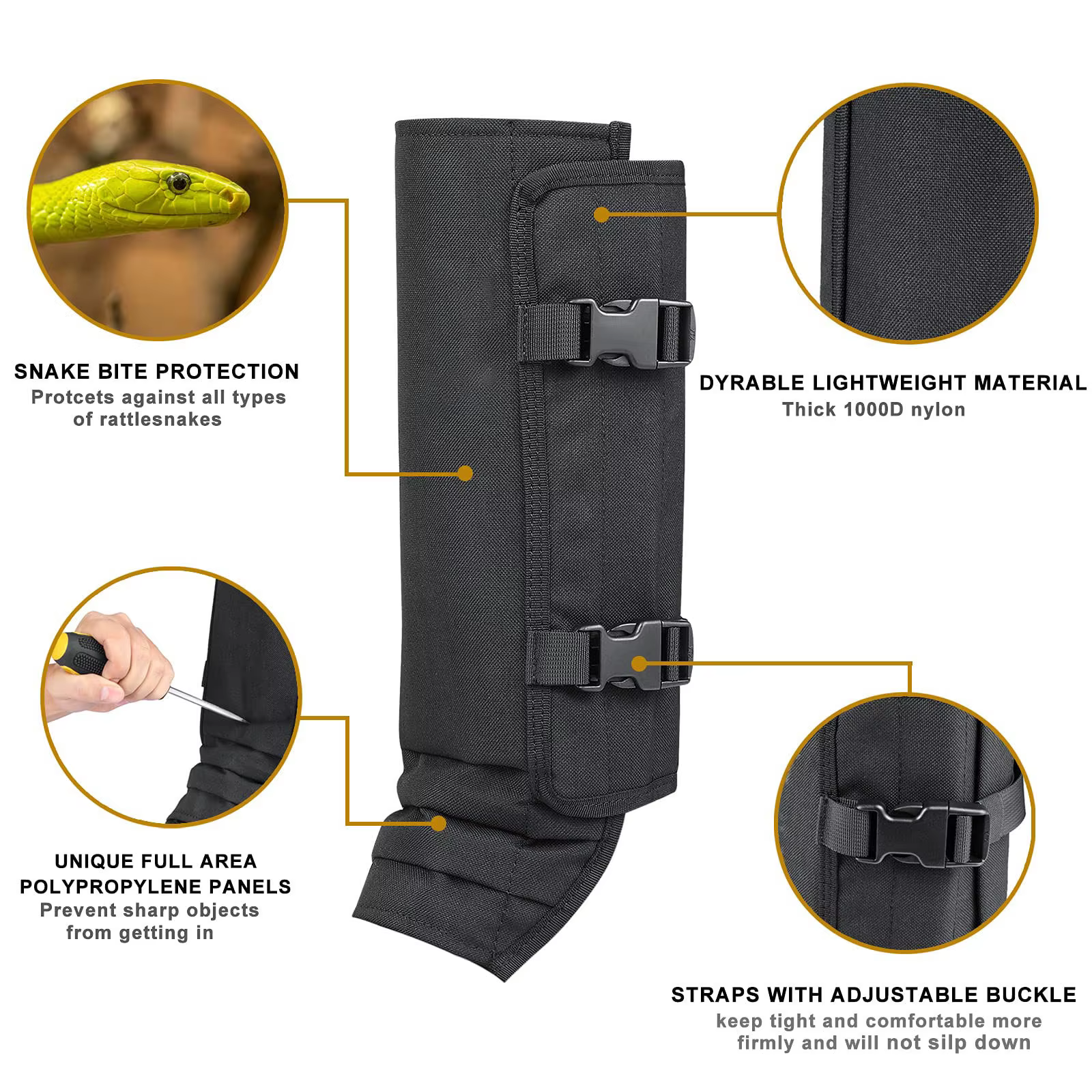 Guêtres anti-serpents imperméables, protection des jambes, résistantes aux piqûres et aux perforations, protection du bas du corps pour la randonnée, la chasse et le camping