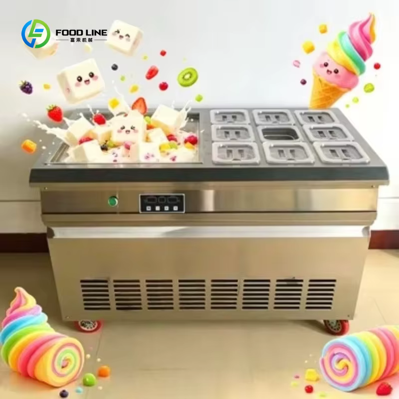 Machine à rouleaux de crème glacée thaïlandaise commerciale personnalisée, simple ou double plaque, avec plaque froide