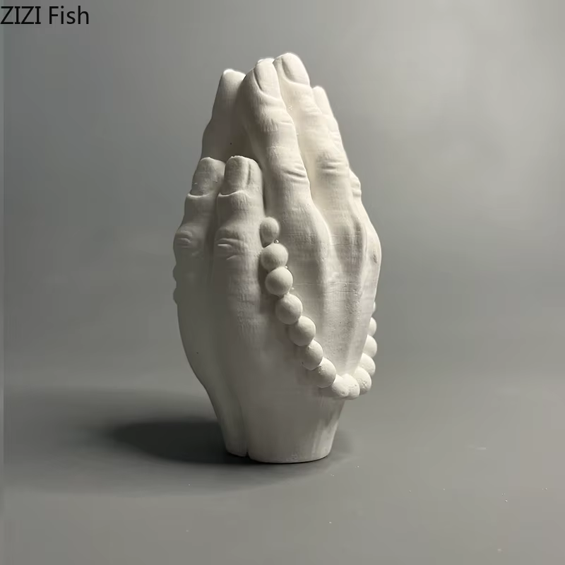 Zen bouddhiste bouddha main perles de prière plâtre Statue bureau décoration ornements œuvre créative Sculpture chambre décor esthétique