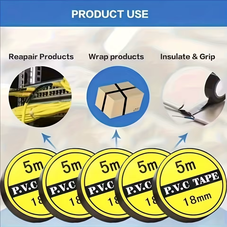5 rouleaux de ruban adhésif électrique noir