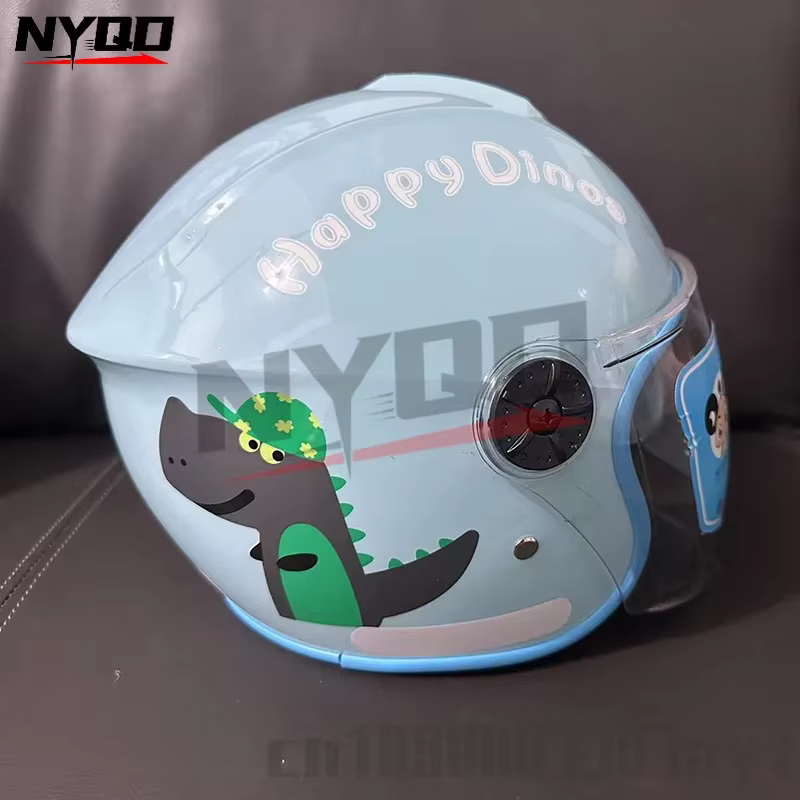 Demi-casques de moto mignons pour enfants, casques de sécurité étanches à la pluie et au soleil vert, enfants âgés de 4 à 12 ans