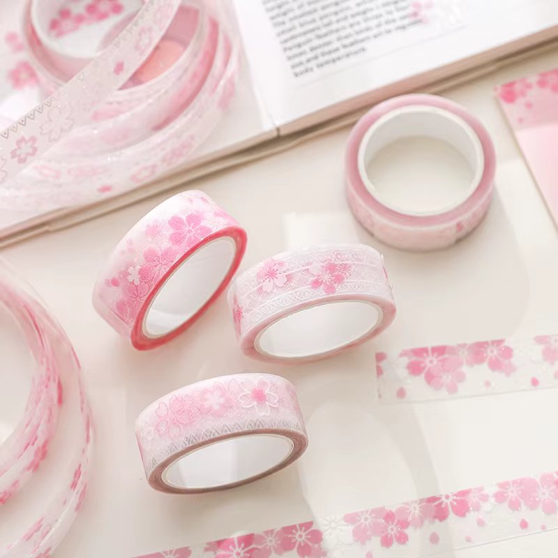 1 à 8 rouleaux de rubans et autocollants de scrapbooking à motif fleurs de cerisier printanières