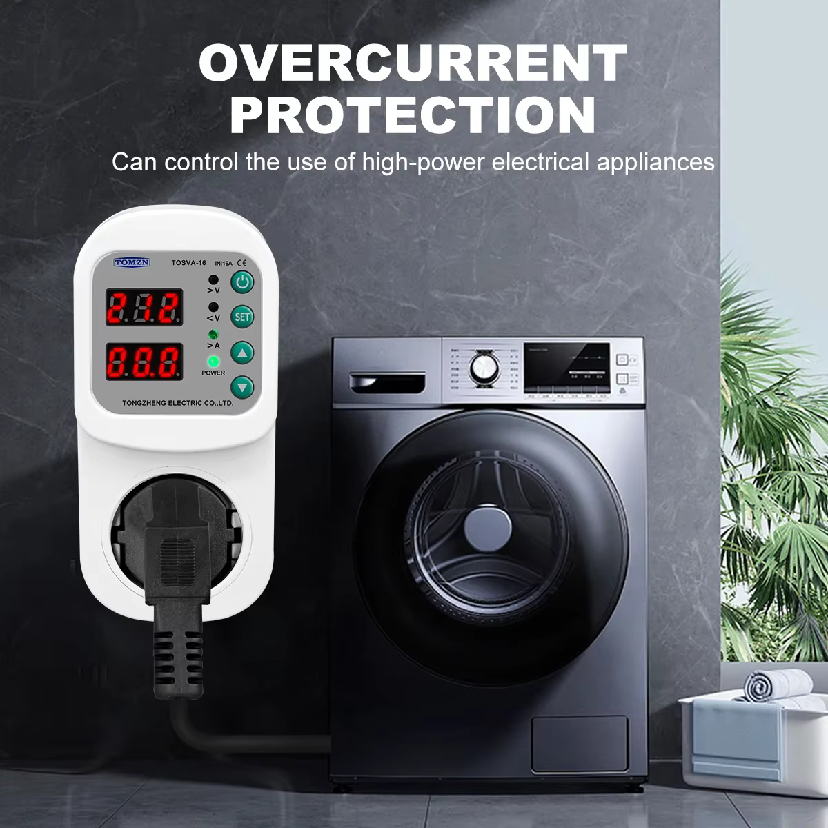 TOMZN prise de protection de courant de tension automatique AC110V 220V réglable 1-16A protecteur de surtension prise ue TOSVA-16