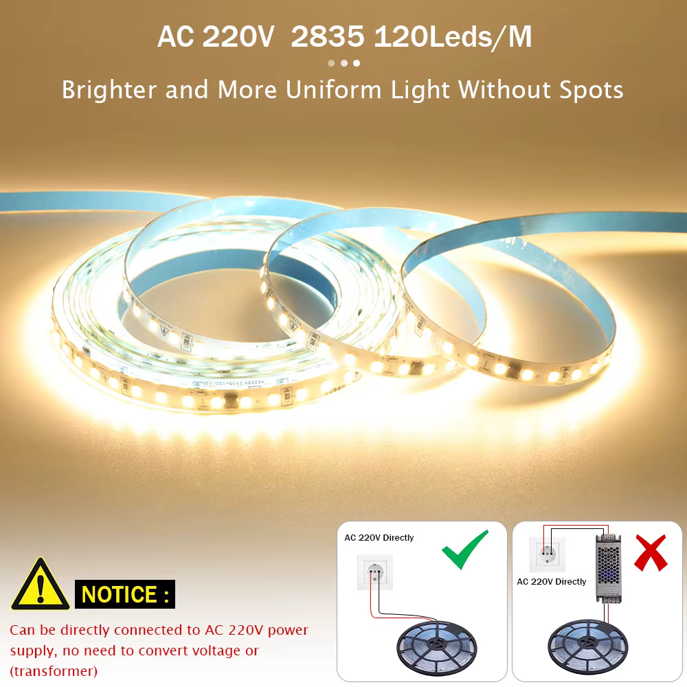 Bande lumineuse LED, 5m, 10m, 20m, 50m, AC 220V, 230V, 240V, IP55, 2835, 120 LED, ruban Flexible, 9 couleurs, décoration de la maison