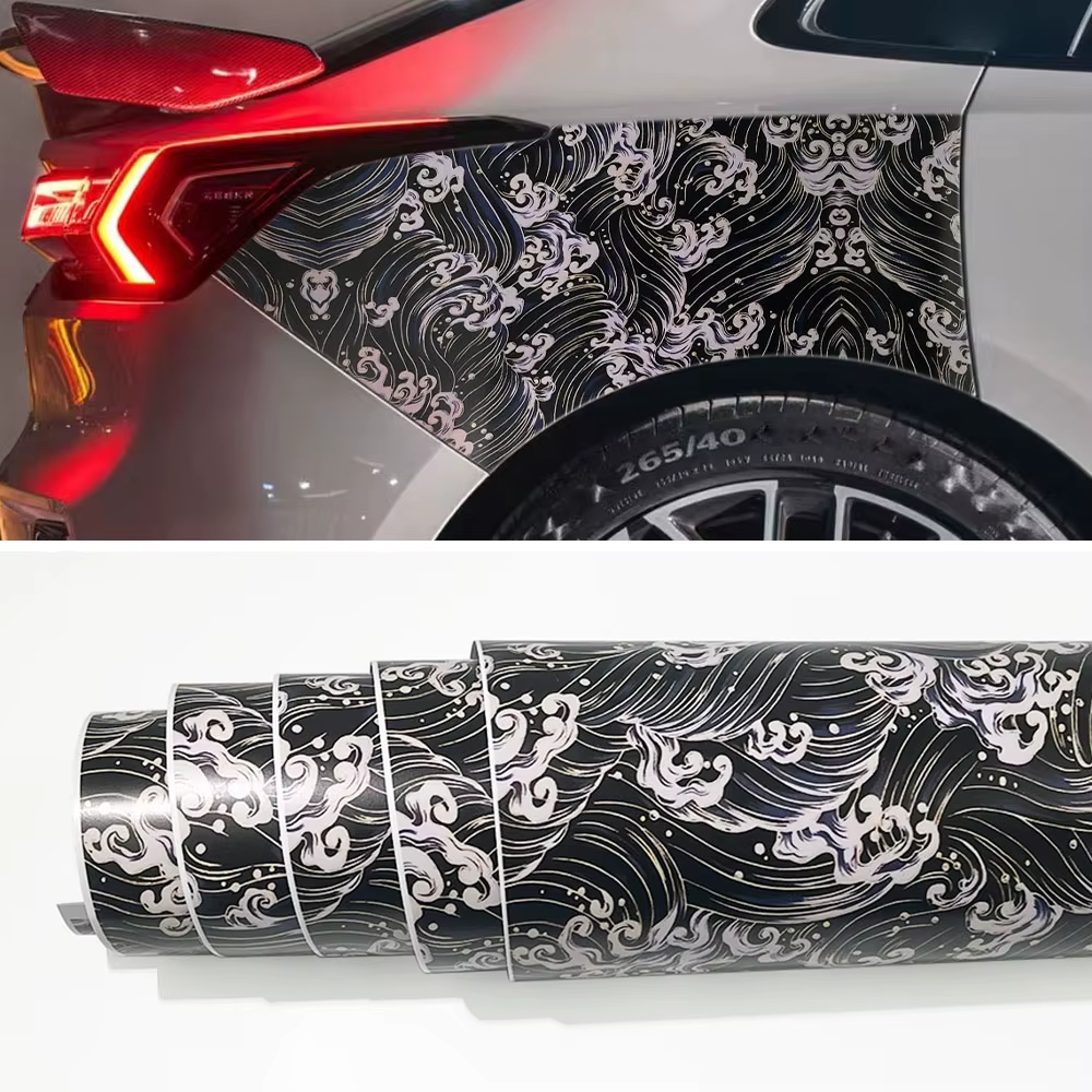 1 rouleau de dessin animé vague Graffiti voiture vinyle Wrap imperméable auto-adhésif voiture Film bricolage véhicule moto vélo planche à roulettes ordinateur portable bateau