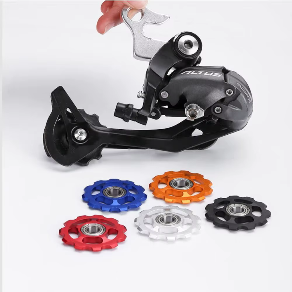 Rouleau de Jockey de vélo Portable en alliage d'aluminium, rouleau de guidage de poulie 11T, dérailleur arrière 5 couleurs, roue de vélo de route vtt Jockey