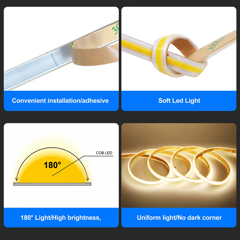 Bande lumineuse LED COB 12V 24V 3000K 4000K 6000K IP67 Étanche Flexible Ruban LED 480 LED/m 5m 10m 20m 0.5m 1m 2m Éclairage Linéaire