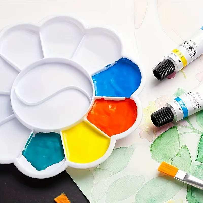 10 palettes en forme de fleur de prunier avec pinceaux