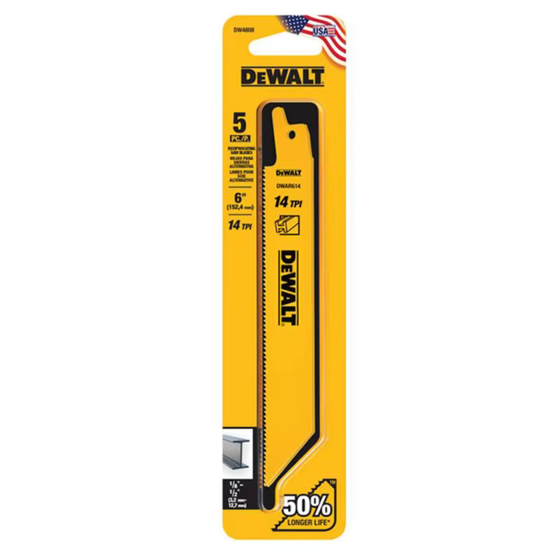 DEobcuT-Scie alternative avec dos droit, coupe de métal, bi-métal, accessoires pour outils électriques, DW4808, 6 po, paquet de 5