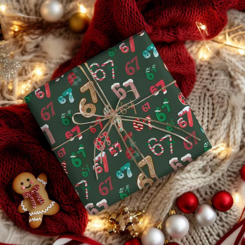 Rouleau de 67 papiers d'emballage amusants pour enfants, emballage cadeau de Noël du Père Noël 67