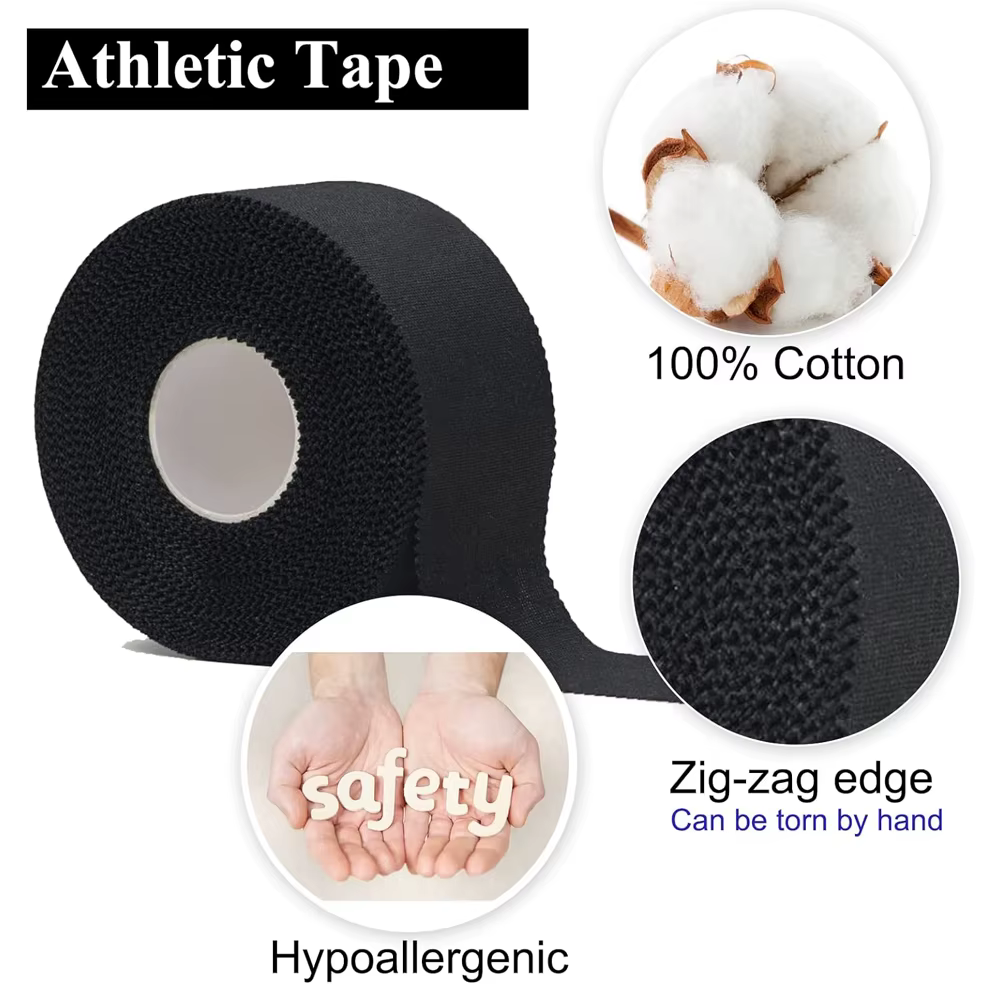 Bande adhésive athlétique, 1 rouleau de ruban sportif noir, très résistant, sans résidus collants, pour poignets et chevilles, idéal pour la gymnastique, la boxe, le lacrosse, l'escalade, le hockey