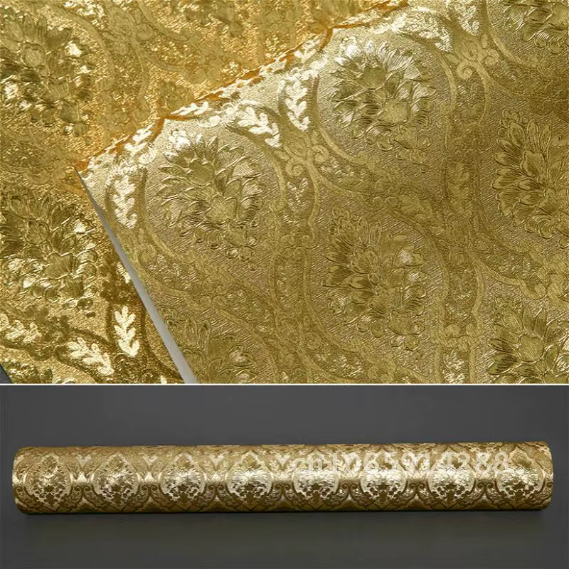 Luxe classique or papier peint rouleau chambre salon Relief mur feuille d'or de papel damassé fonds d'écran