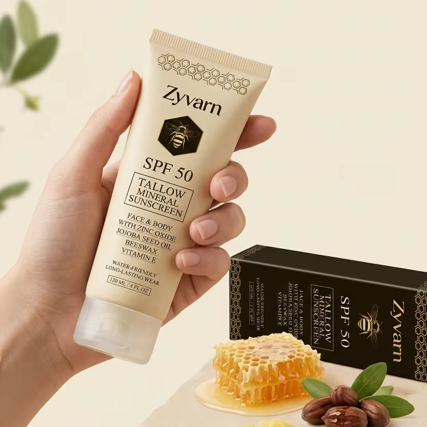 Crème solaire minérale au suif de bœuf biologique SPF 50, formule naturelle, protection solaire complète pour le visage et le corps, protection solaire quotidienne pour l'été en plein air