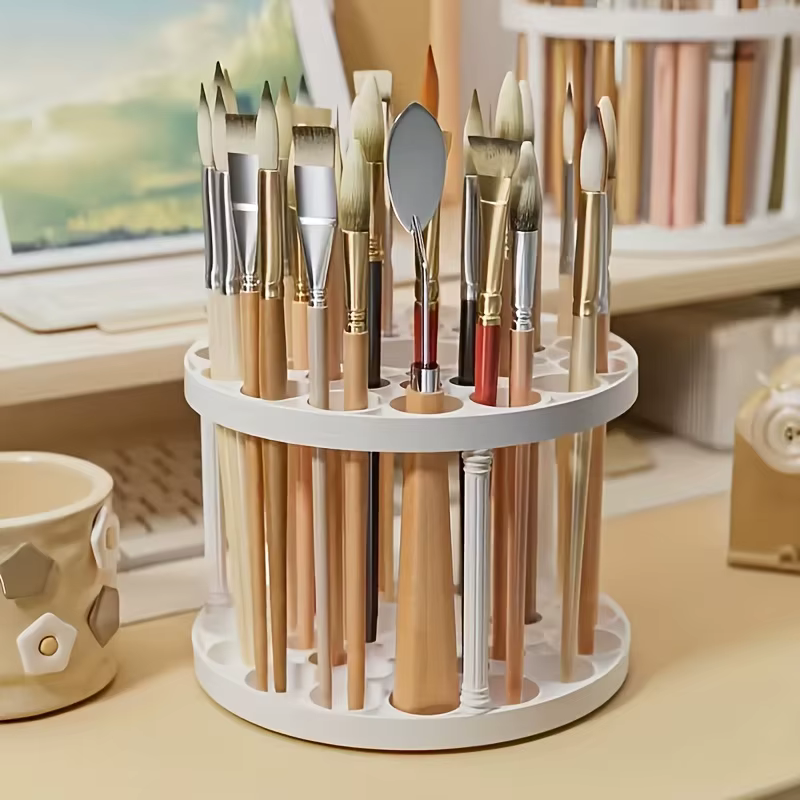 360 ° Porte-brosse rotatif – Organisateur en plastique blanc avec finition émaillée