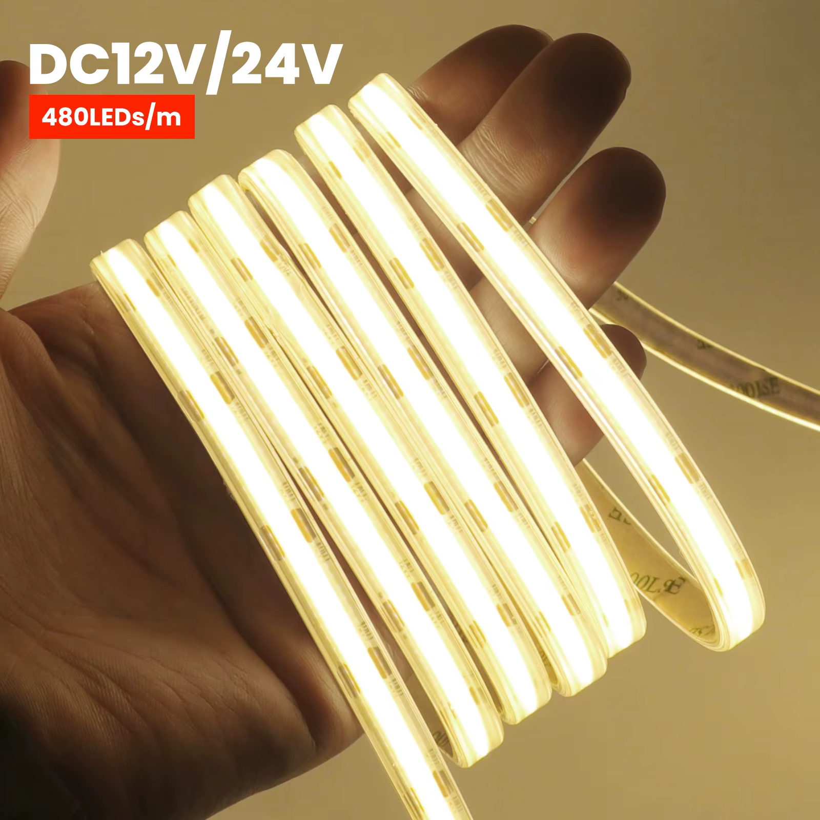Bande lumineuse LED COB étanche IP65, 12V 24V 10M 5M, corde de lampe Flexible, 480 diodes/M, éclairage linéaire lumineux haute densité