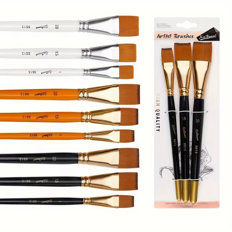 Pinceaux plats professionnels en acrylique pour aquarelle