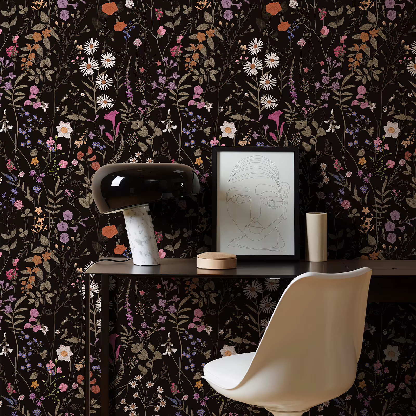 1 rouleau 44 cm x 300 cm noir floraison fleur PVC papier peint Morden imperméable vinyle salon bureau décoration murale avec adhésif