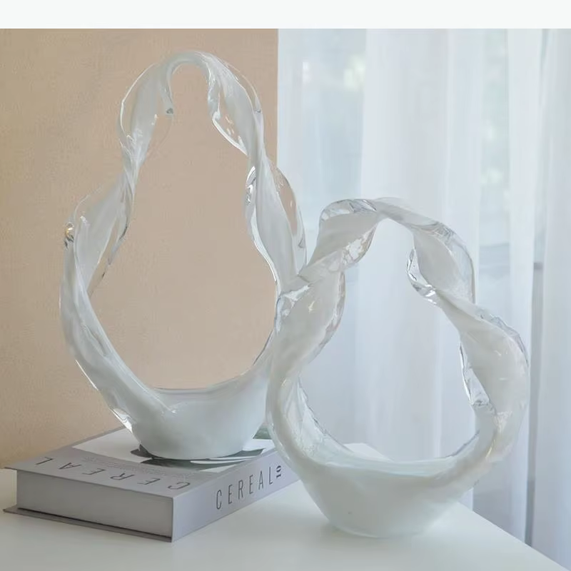 Ornements en verre avec rubans flottants, artisanat moderne, décoration de bureau, sculpture abstraite en ruban torsadé, décoration d'ambiance pour la pièce