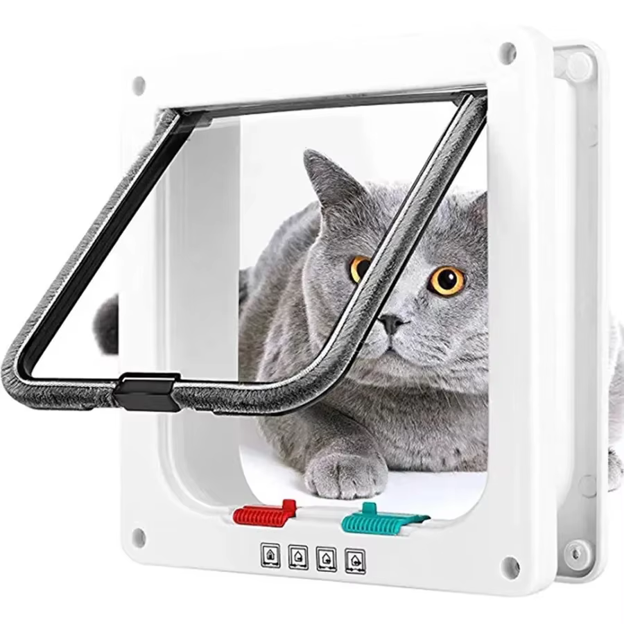 Porte pour chat résistante aux intempéries, verrouillage à 4 voies pour chat jusqu'à 20 lb pour portes intérieures, armoires, portes de garage, porte pour animaux de compagnie de 4 tailles