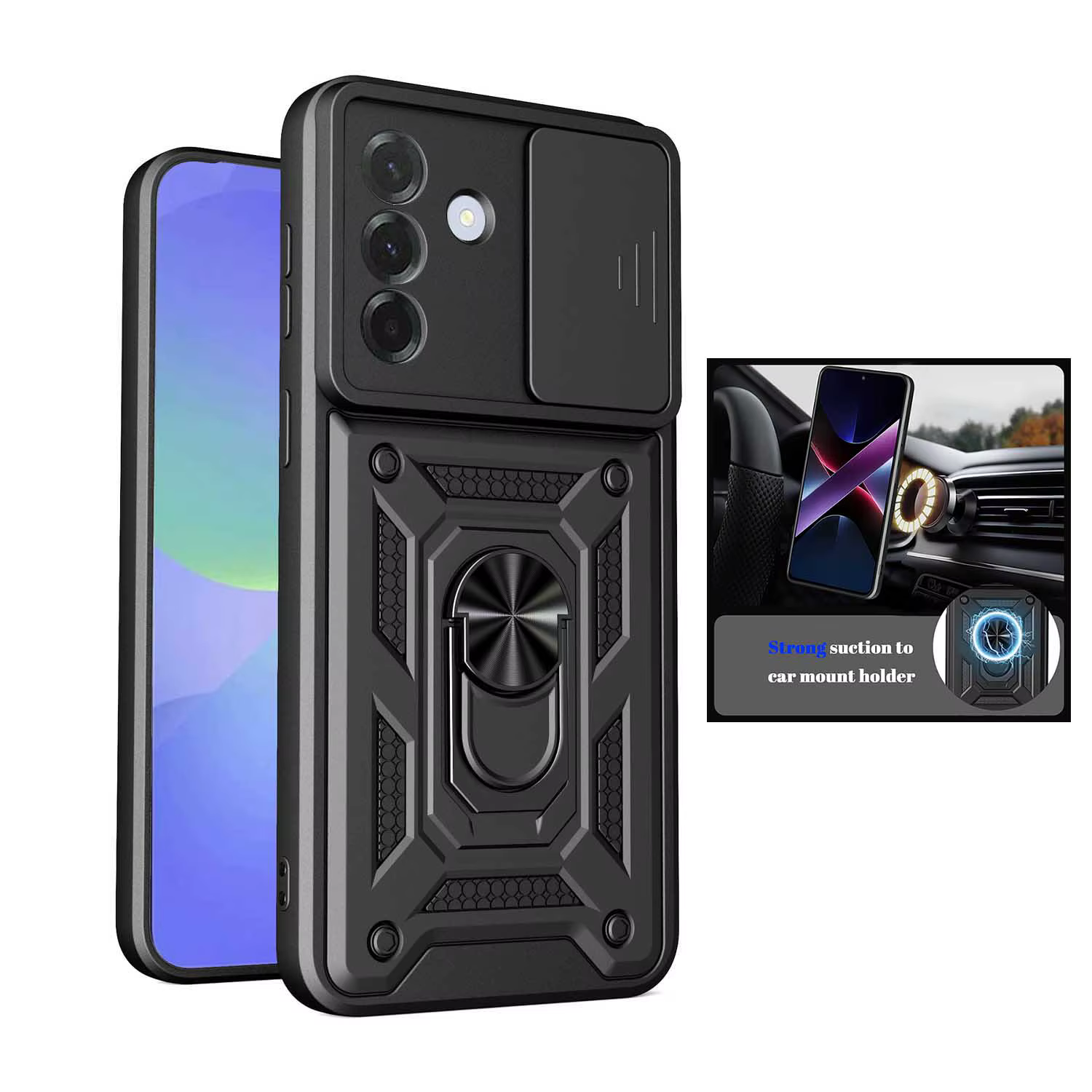 Coque de protection blindée avec anneau magnétique pour Samsung Galaxy A57 A56 A37 A36 A26 A17 A16 A07 0A6 avec protection de l'appareil photo