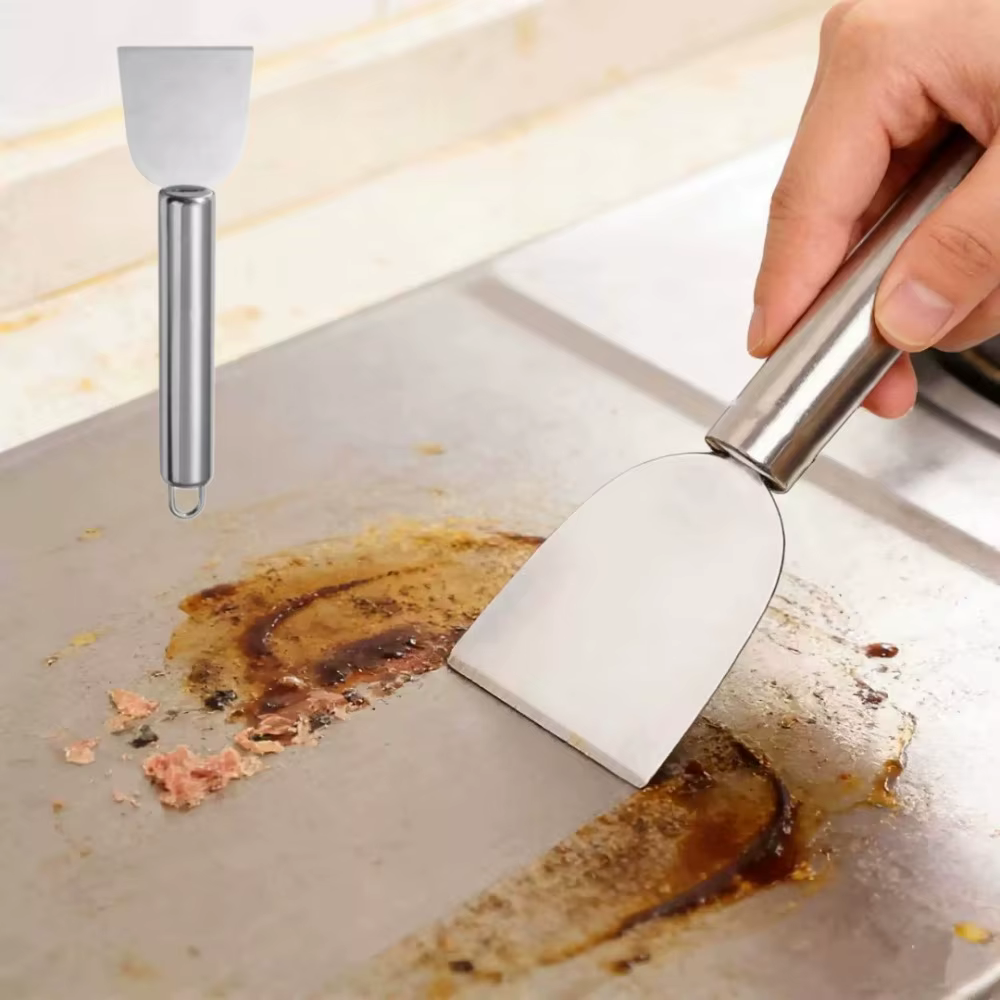 Lot de 2 grattoirs de nettoyage polyvalents en métal pour taches d'huile de cuisine