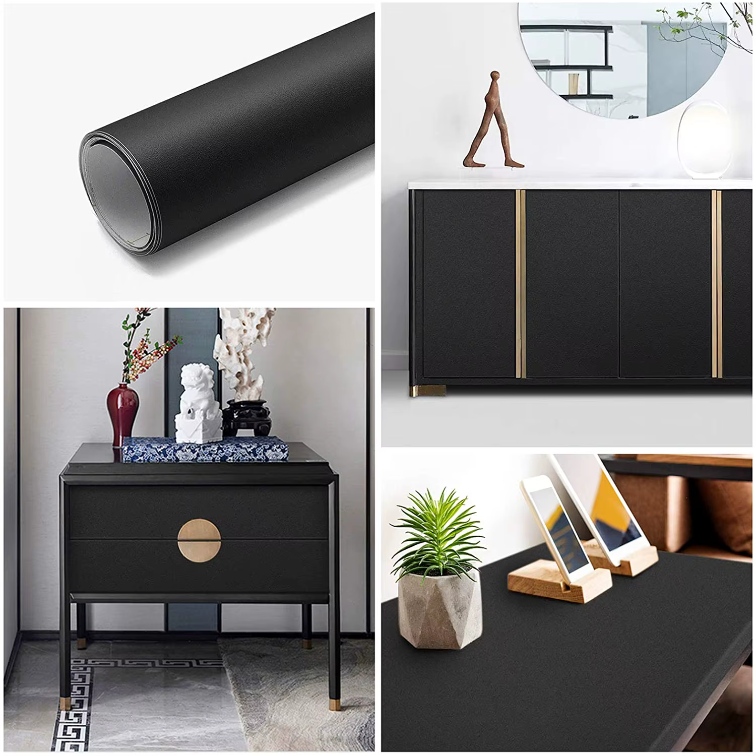 Papier peint auto-adhésif noir mat