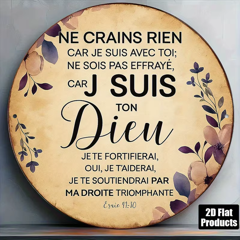 Plaque murale ronde vintage de 8 pouces avec verset biblique français en 2D | Psaumes 23:1